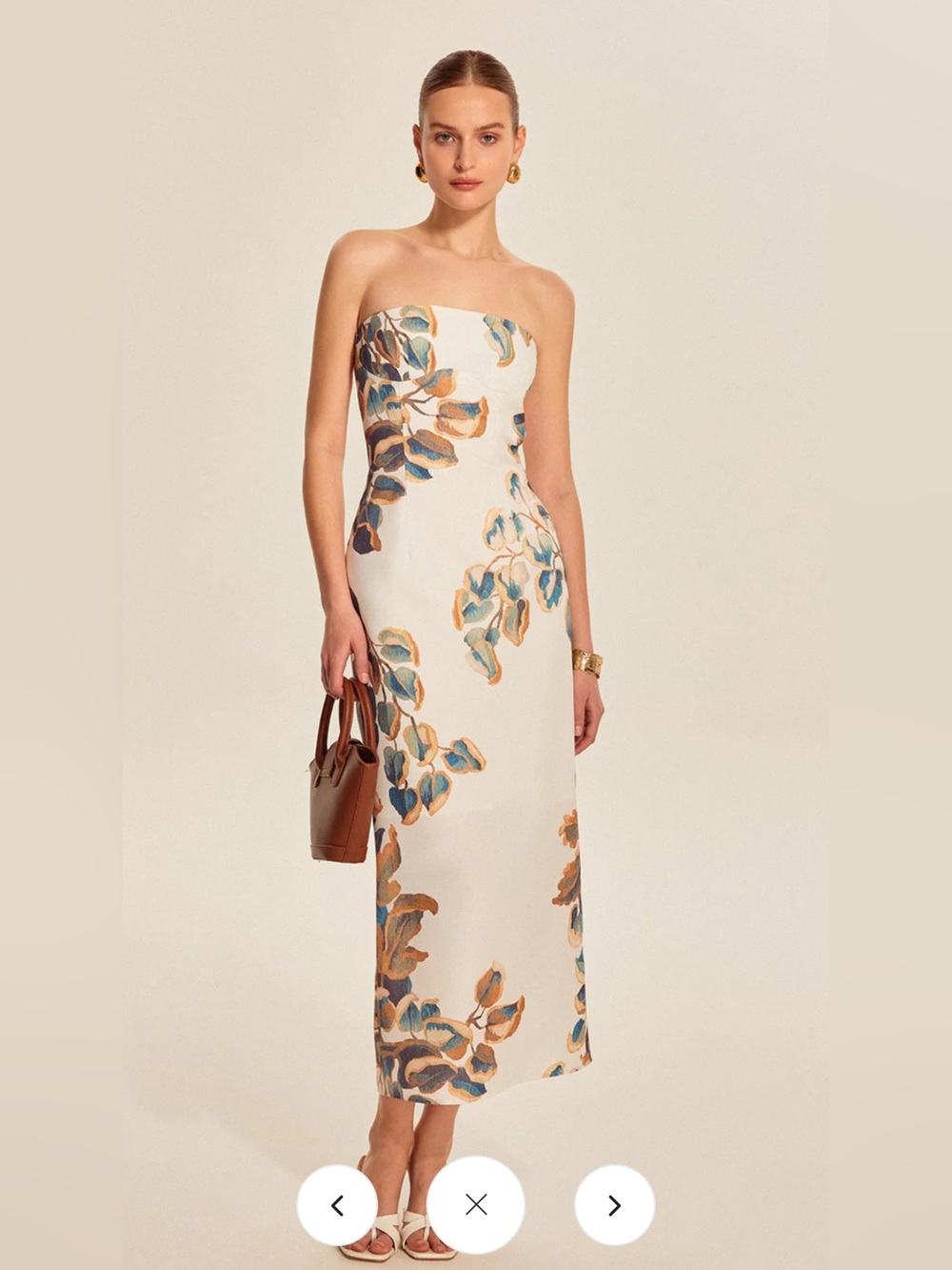 COMMENSE White Floral Print Strapless Dress Size L - Picture 4 of 13